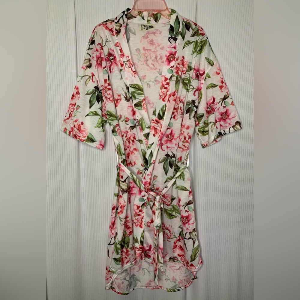 Show Me Your Mumu Lightweight Robe w Waist Tie O/S Pink Floral Print Large